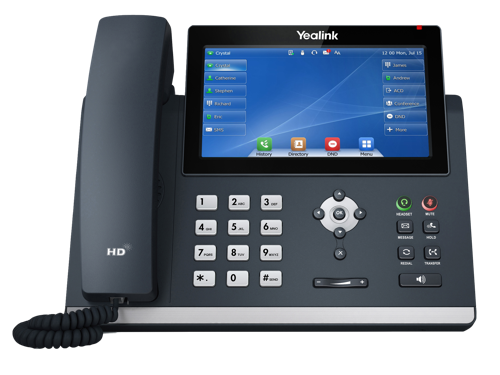 T48U VoIP SIP telephone, 2 x Gigabit Ethernet, PoE required, AC optional, 7 inch touch colour backlit TFT LCD, HD audio, RJ headset jack, 2 x USB.